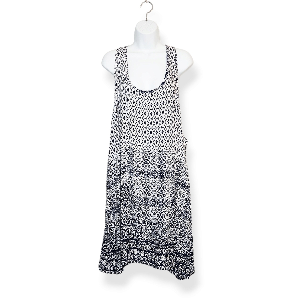 NWT Pacific Beach Beach Swim Coverup Dress Blue White Ikat Print Size 2X